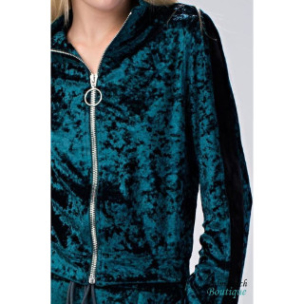Teal Velvet Zipper Jacket - Picture 2 of 4